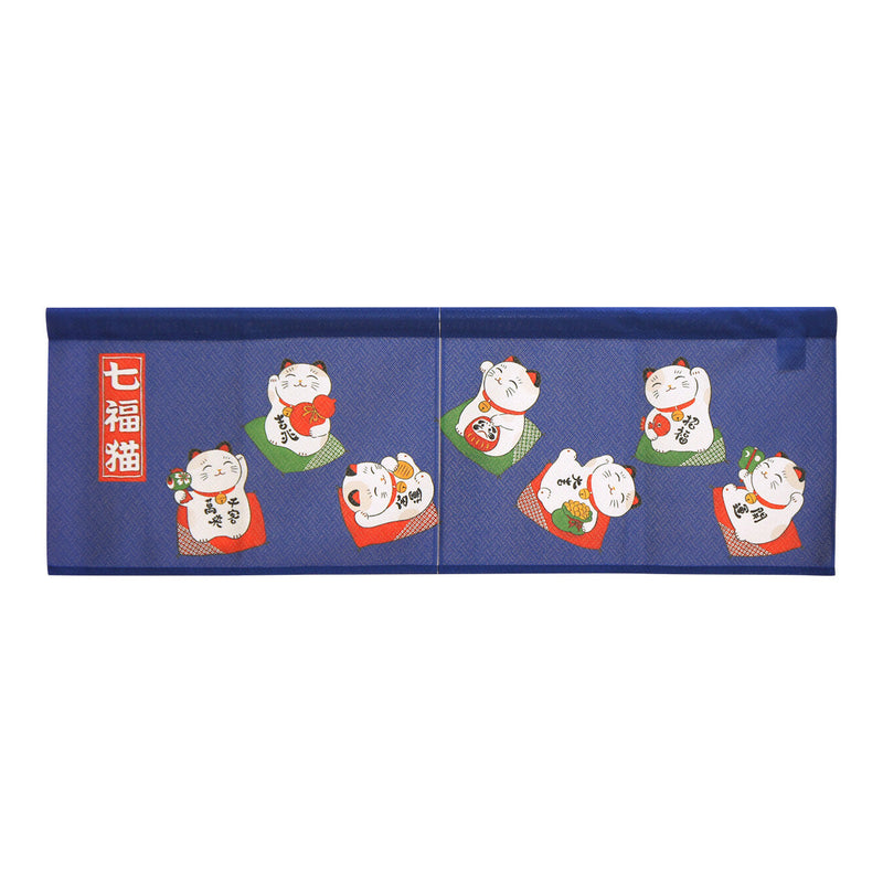 Japanese Style Seven Lucky Cats on Cushions Noren Curtain