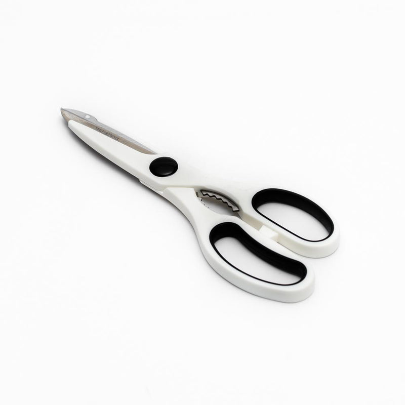 White Soft Grip Kitchen Scissors with Shell Cracker