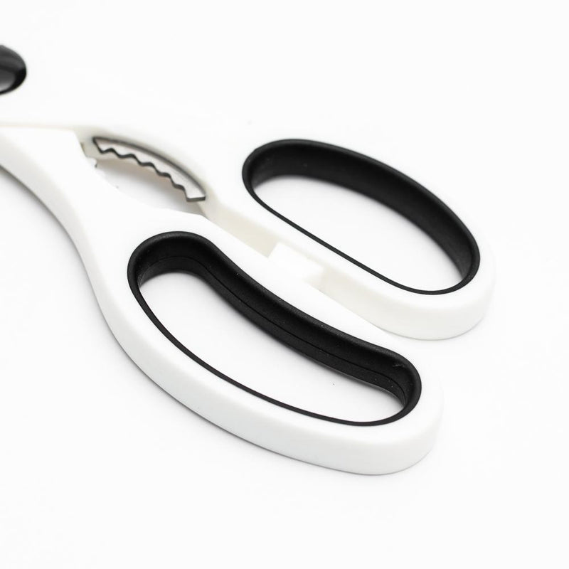 White Soft Grip Kitchen Scissors with Shell Cracker