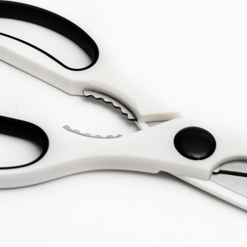 White Soft Grip Kitchen Scissors with Shell Cracker