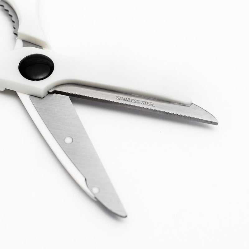 White Soft Grip Kitchen Scissors with Shell Cracker