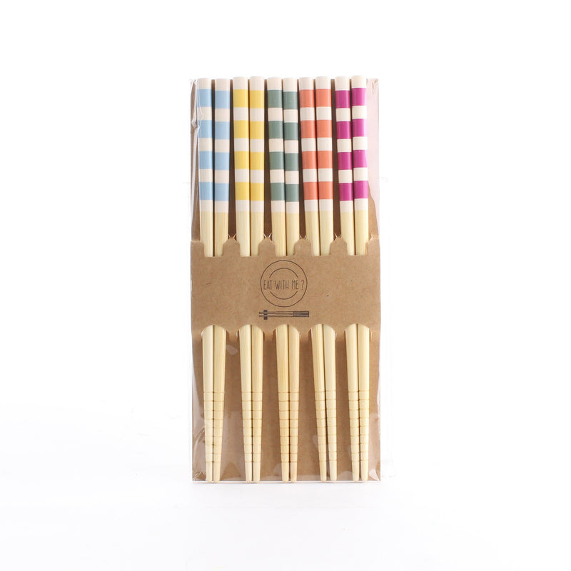 Wooden Chopsticks with Stripes (5pairs)