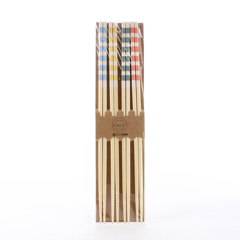 Long Wooden Chopsticks with Stripes (4 Pairs)