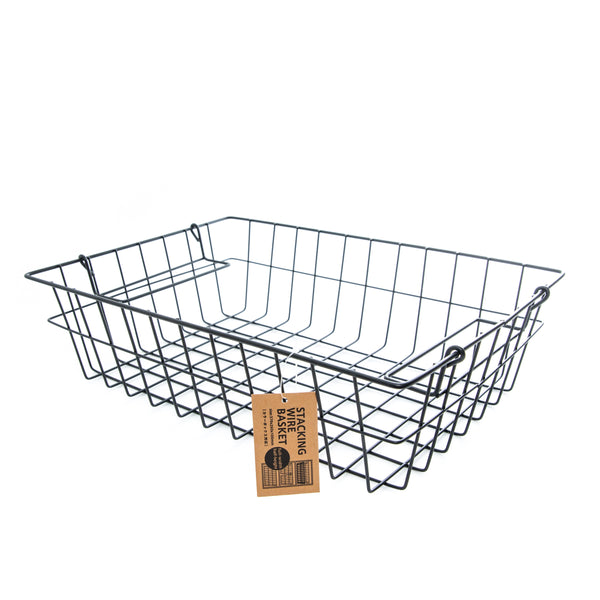 Black Stackable Wire Basket with Handle