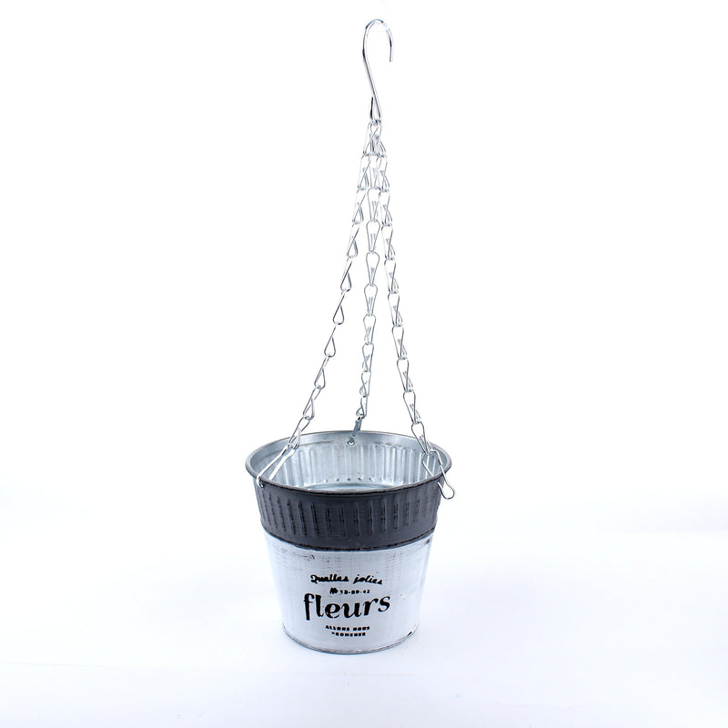 Hanging Tin Planter Pot (White)