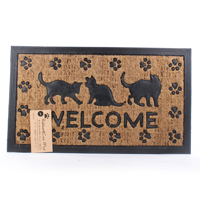"Welcome" Cat Rectangular Coir Door Mat