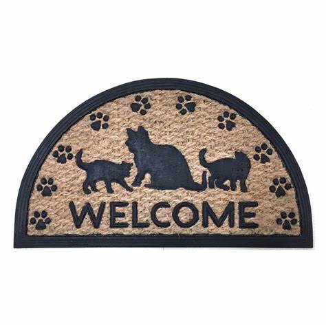"Welcome" Cat Semicircle Coir Door Mat
