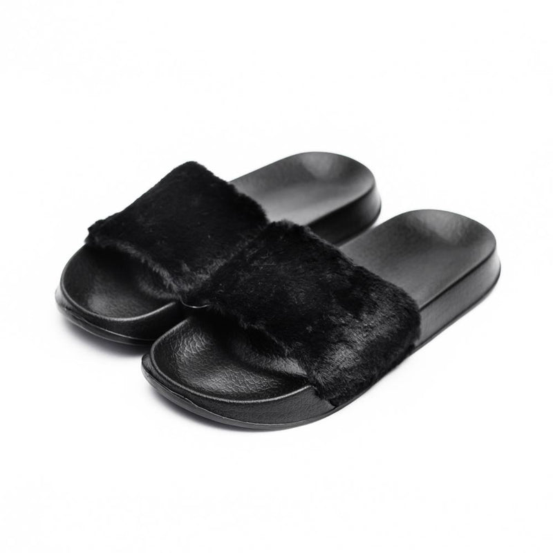 Fluffy Slippers (Size L) Black