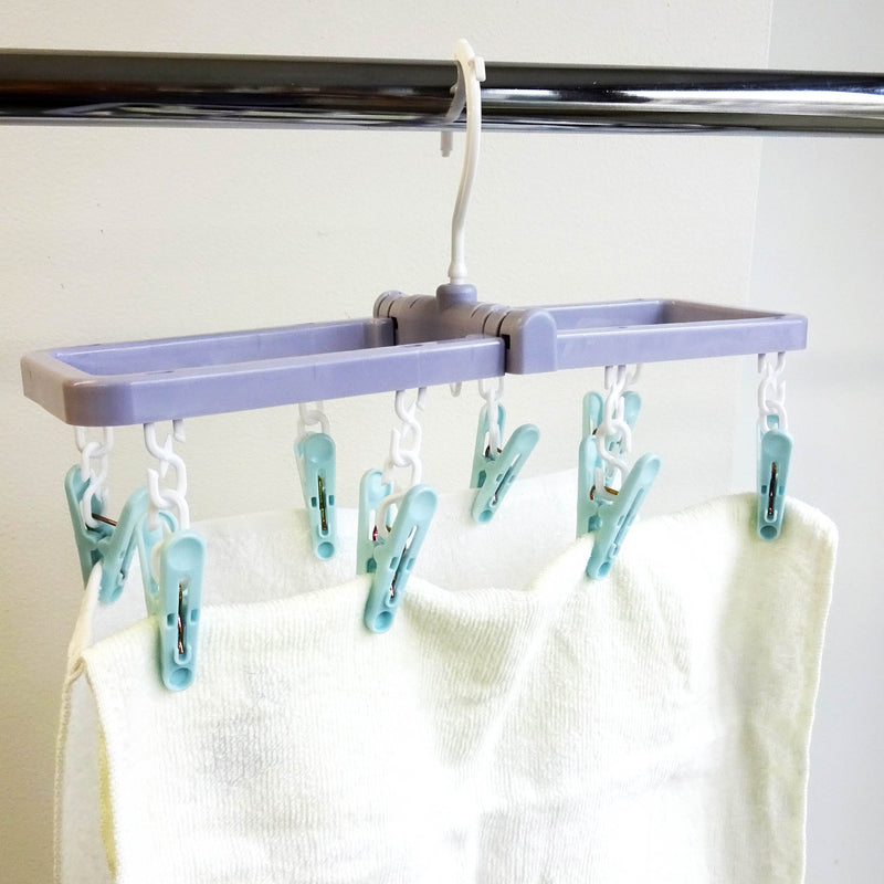 Kokubo Cocosora Foldable Hanger with 8 Clothspins