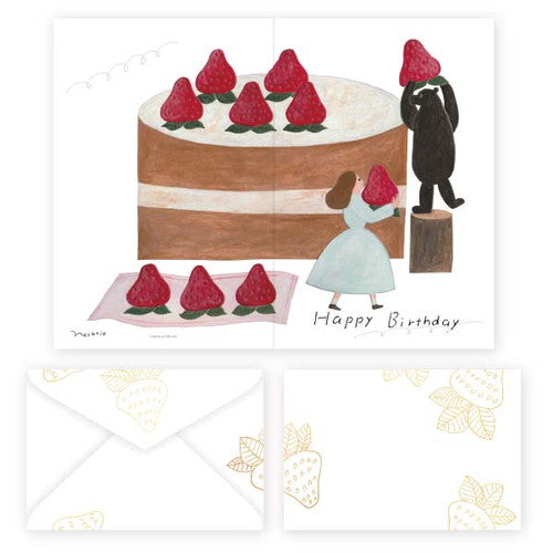Hyogensha Strawberry Sponge Cake With Envelope Birthday Greeting Card 27-049