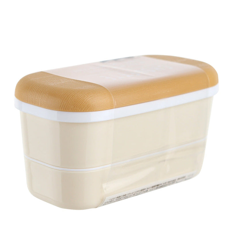 Plastic Lunch Box (Microwavable*2-Tier/Beige/15.7x8.3x8.4cm / 320mL)