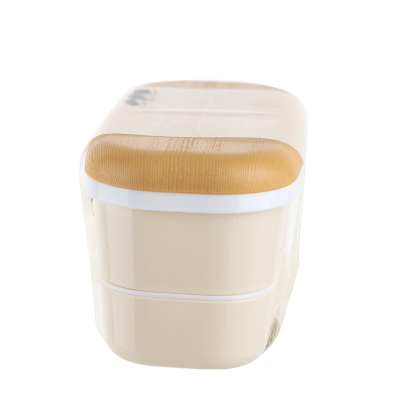 Plastic Lunch Box (Microwavable*2-Tier/Beige/15.7x8.3x8.4cm / 320mL)