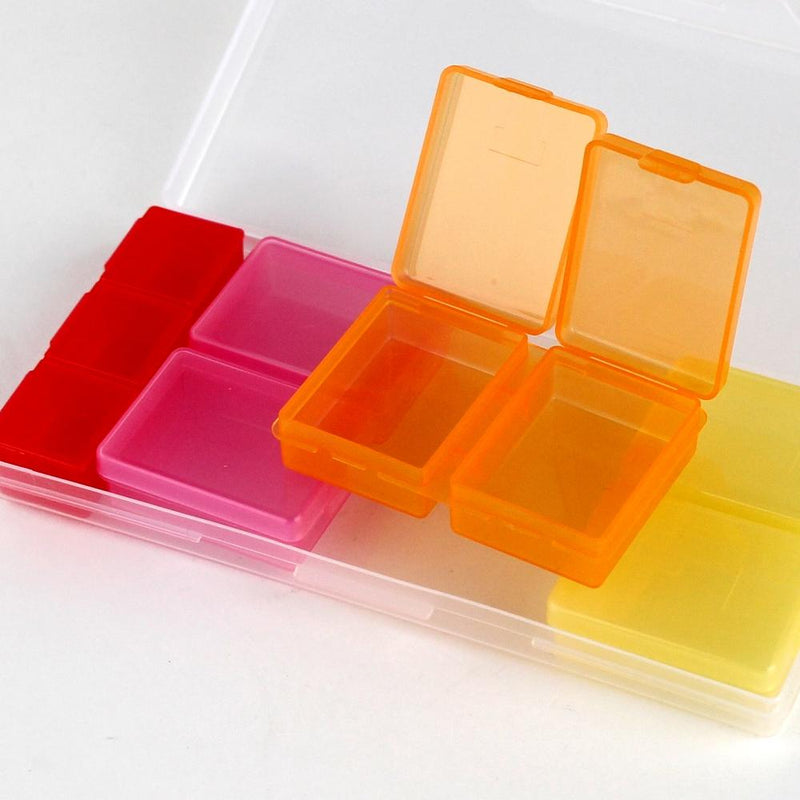 Pill Case Storage Box(9-Sect/RD/PK/OR/YL/8.6x17.9x2cm)