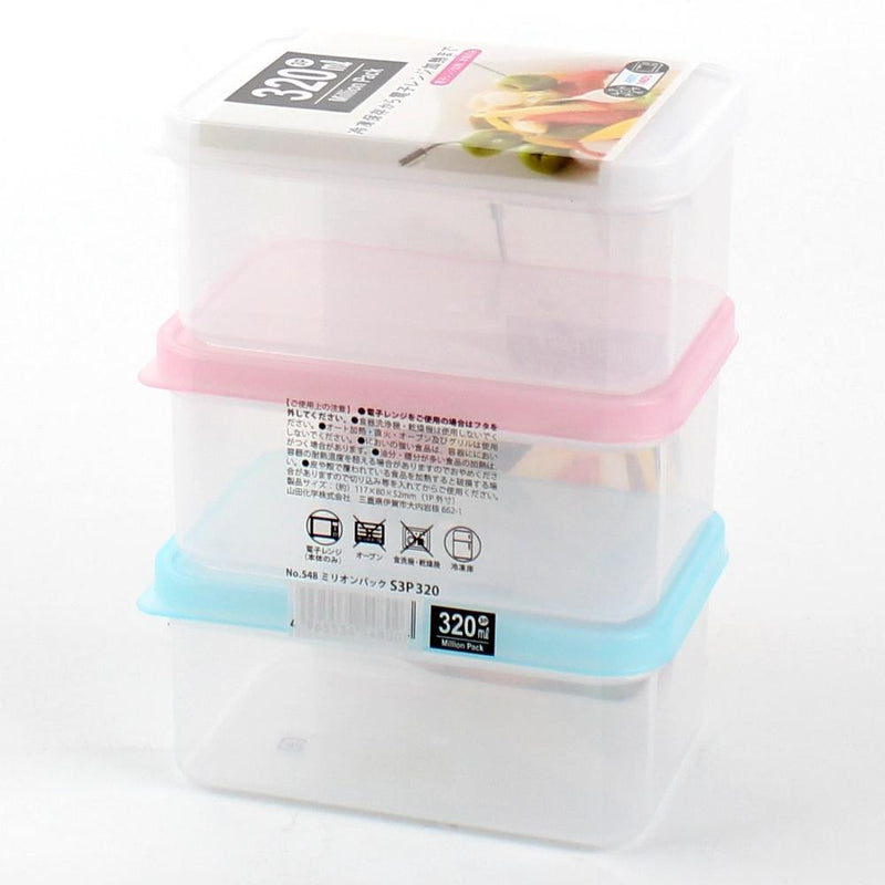 Plastic Food Container (Rect/CL*BL*PK/11.8x8x5.2cm / 320mL (3pcs))