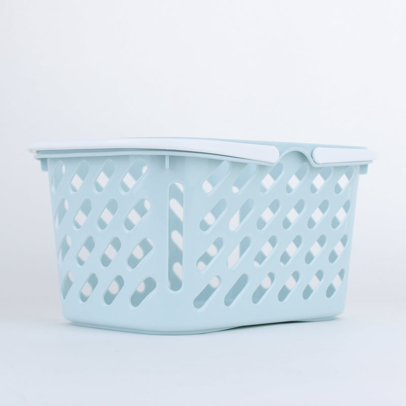 Light Blue Plastic Storage Basket with Handle