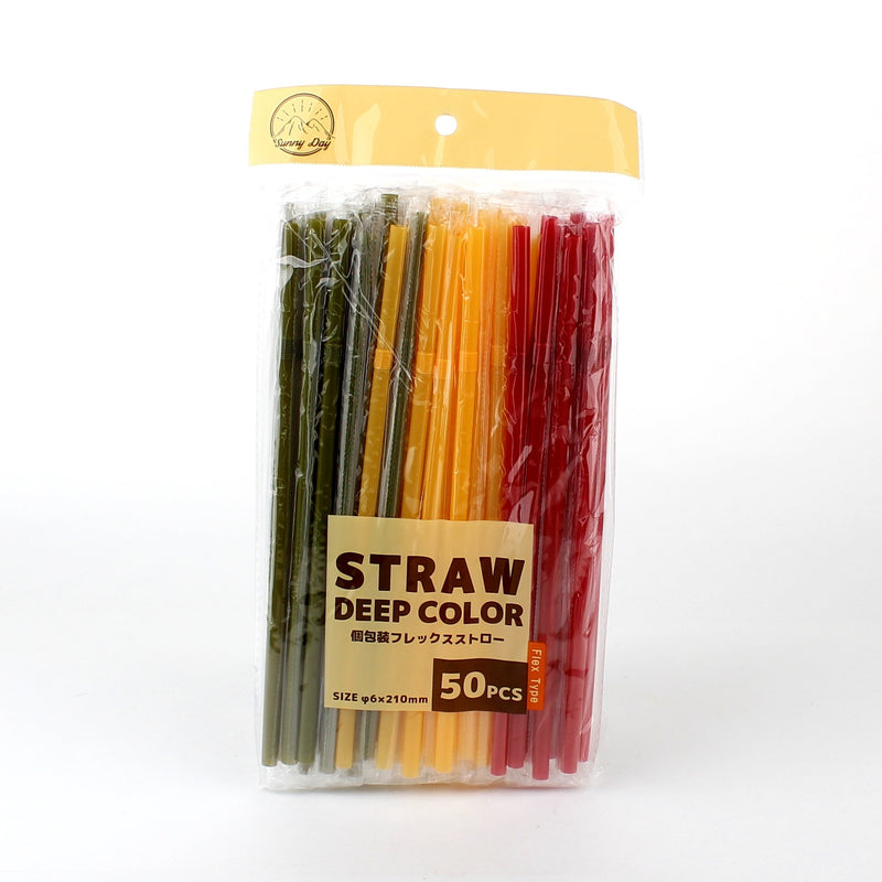 Disposable Plastic Straws (Individually Wrapped/Flexible/3xCol/21cm/d.0.6cm (50pcs))