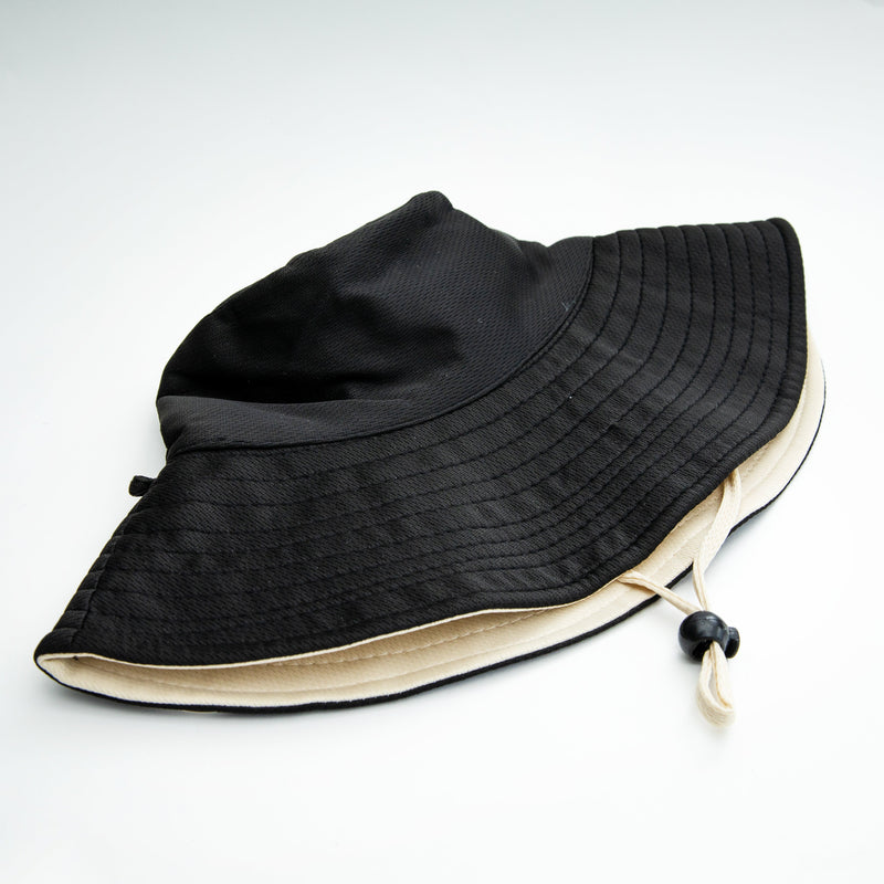 Hat (UV Protection/Wide-Brimmed/With Strap/Bucket Hat-Style/Head Circumference: 62cm, Brim: 12cm/SMCol(s): Black,Ivory)