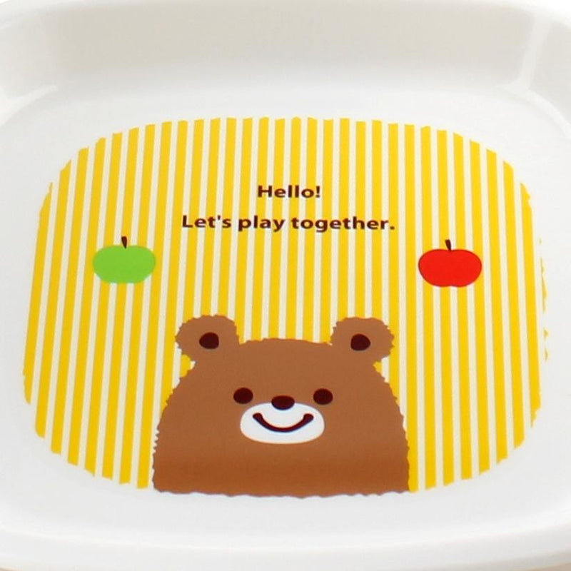 Plate (Microwavable/Kids/Rabbit*Bear*Square/RD*YL/17.5x17.5x1.5cm)