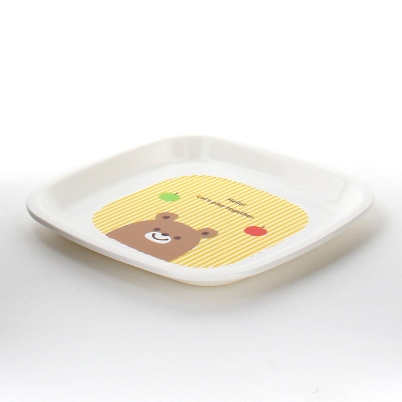 Plate (Microwavable/Kids/Rabbit*Bear*Square/RD*YL/17.5x17.5x1.5cm)