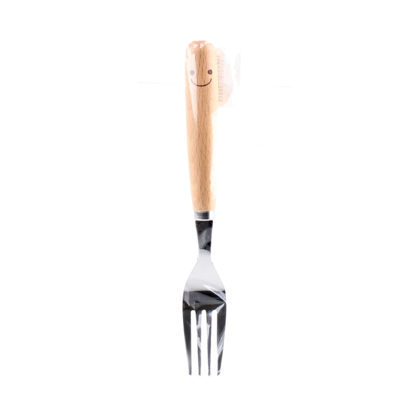 Stainless Steel Dessert Fork with Wooden Handle (Smile/17.6cm)