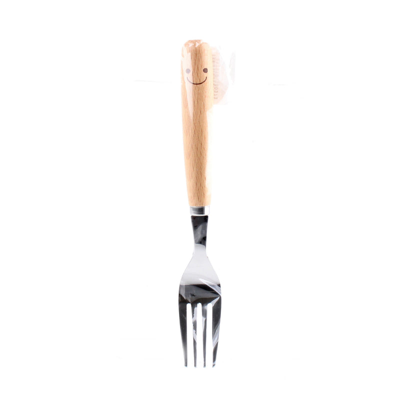 Stainless Steel Dessert Fork with Wooden Handle (Smile/17.6cm)