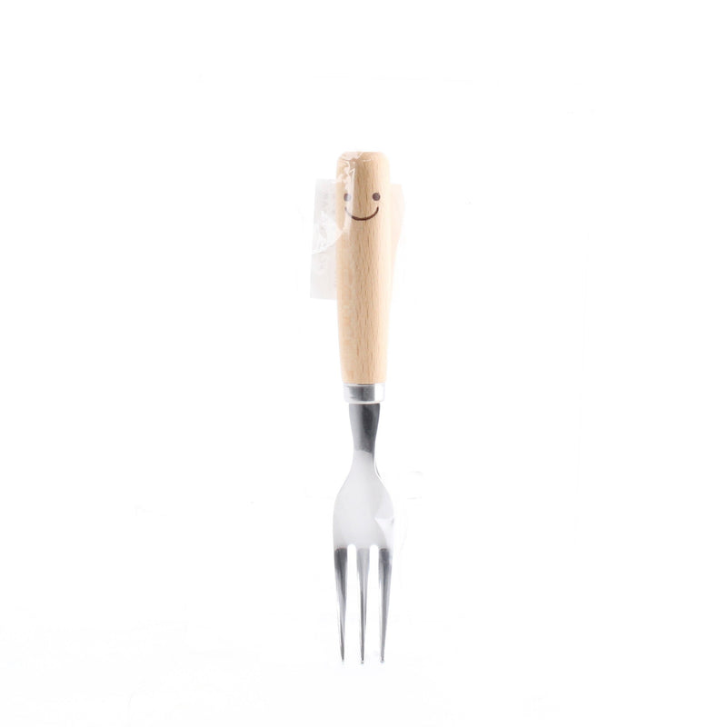 Stainless Steel Dessert Fork with Wooden Handle (Smile/13.6cm)