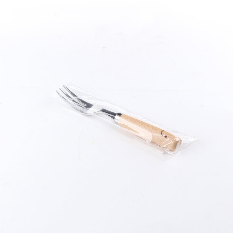 Stainless Steel Dessert Fork with Wooden Handle (Smile/13.6cm)