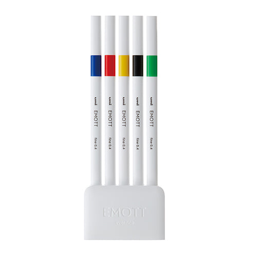 Uni Emott 5-Color 0.4mm Marker Set (Blue / Red / Yellow / Black / Green)