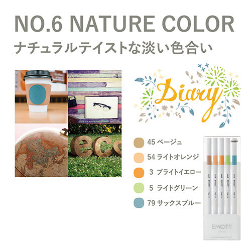 Uni Emott 5-Color 0.4mm Marker Set (Bright Yellow / Light Green / Beige / Light Orange / Saxe Blue)