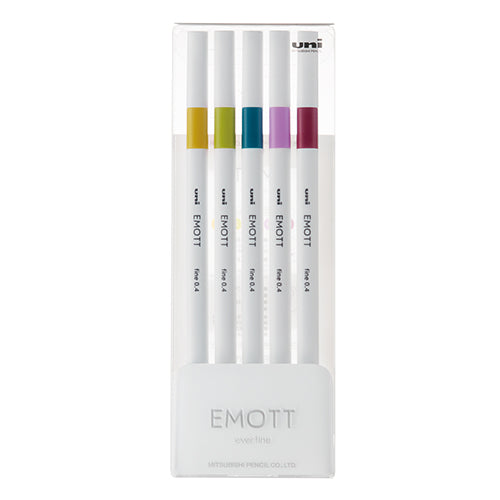 Uni Emott 5-Color 0.4mm Marker Set (Blue Green / Iris Purple / Red Wine / Apple Green / Straw Yellow)