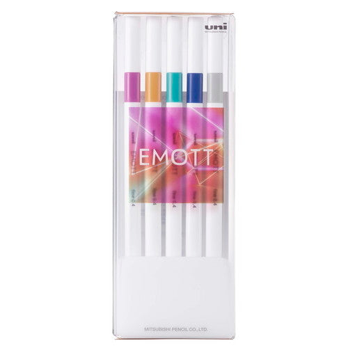 Uni EMOTT 5-Colors NO.12 0.4mm Water-Based Sine Pen Pure Pink / Orange Beam / Emerald Green / Blue / Light Blue