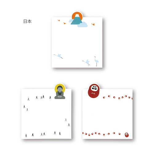 Yamazakura Bookmark Memo PadJapan: Mt. Fuji, Buddha, Daruma Doll (3 design x 5 sheets)