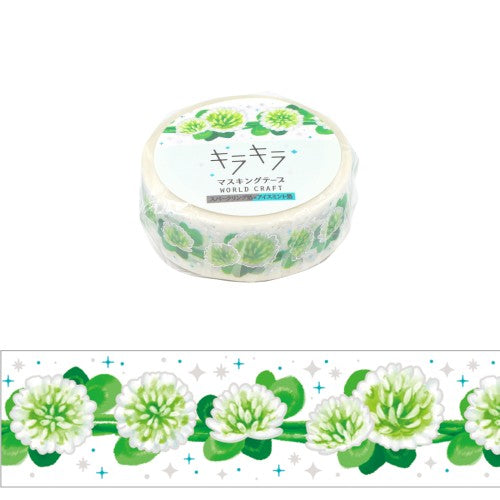 World Craft Glittery White Clover Masking Tape KRMT15-065