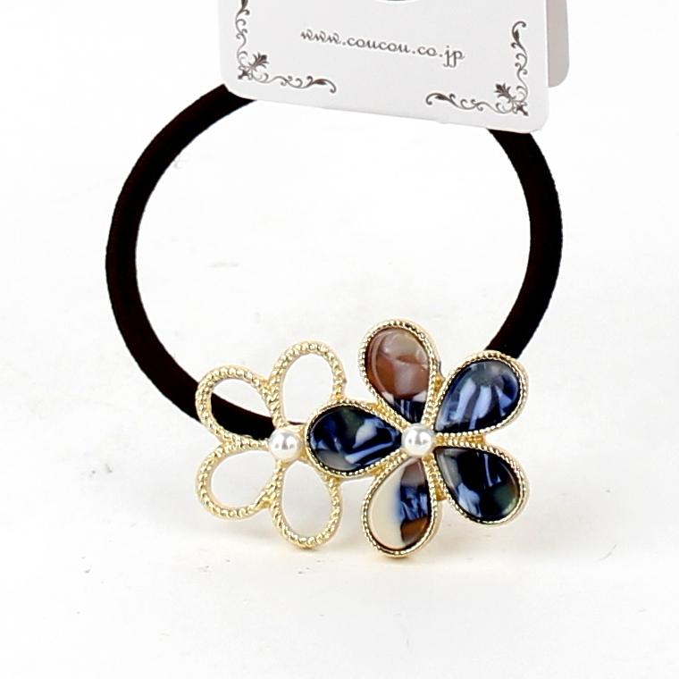 Hair Tie with Metal and Marbled Flowers