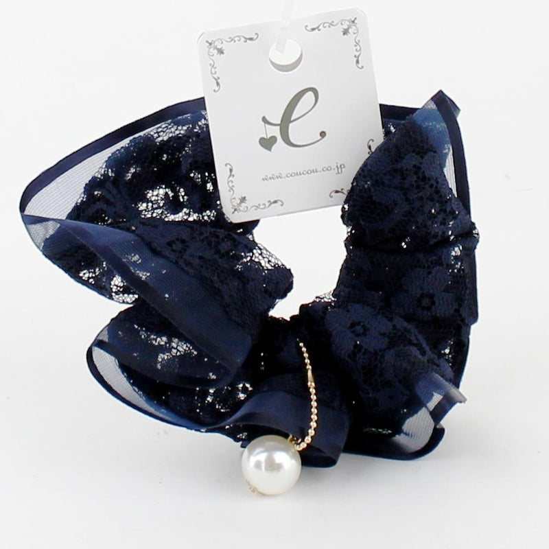Scrunchie with Pearl Lace (Navy)