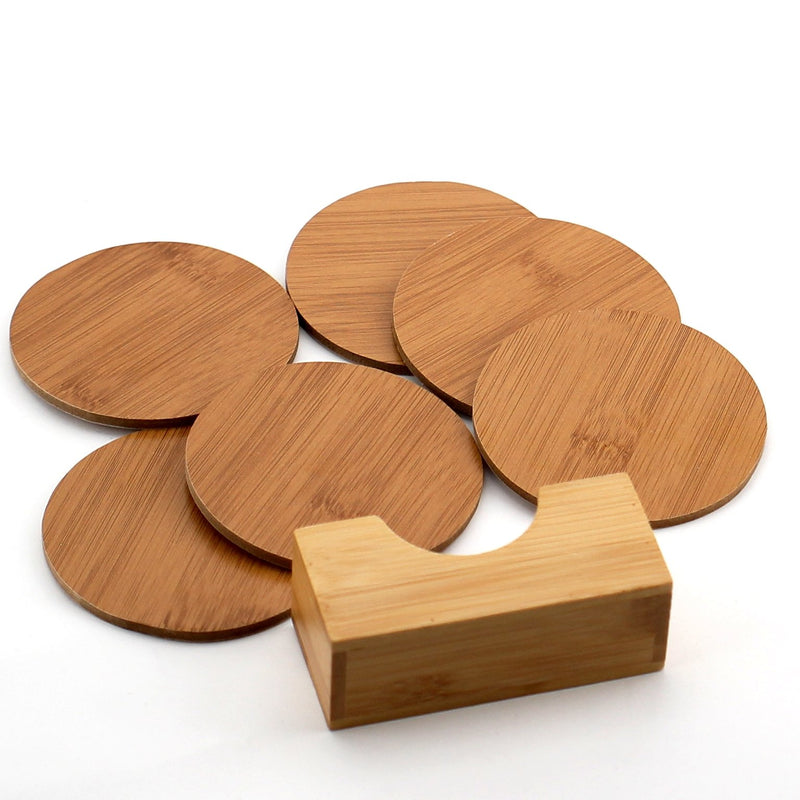 Bamboo coasters with holder (set of 6)