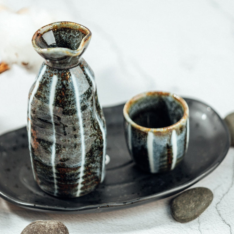 Nezumi Shino Tokusa Ten Grass Porcelain Sake Cup